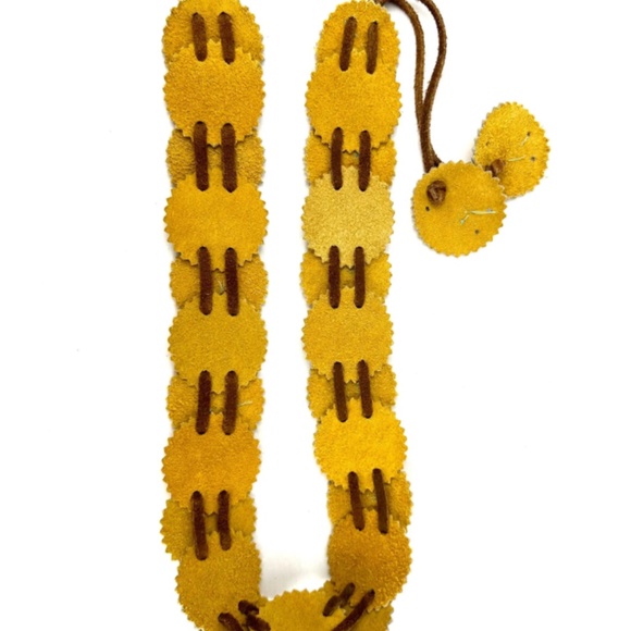 Vintage Western Deerskin Light Brown Beaded Embellished Soft Leather Belt - Picture 9 of 10